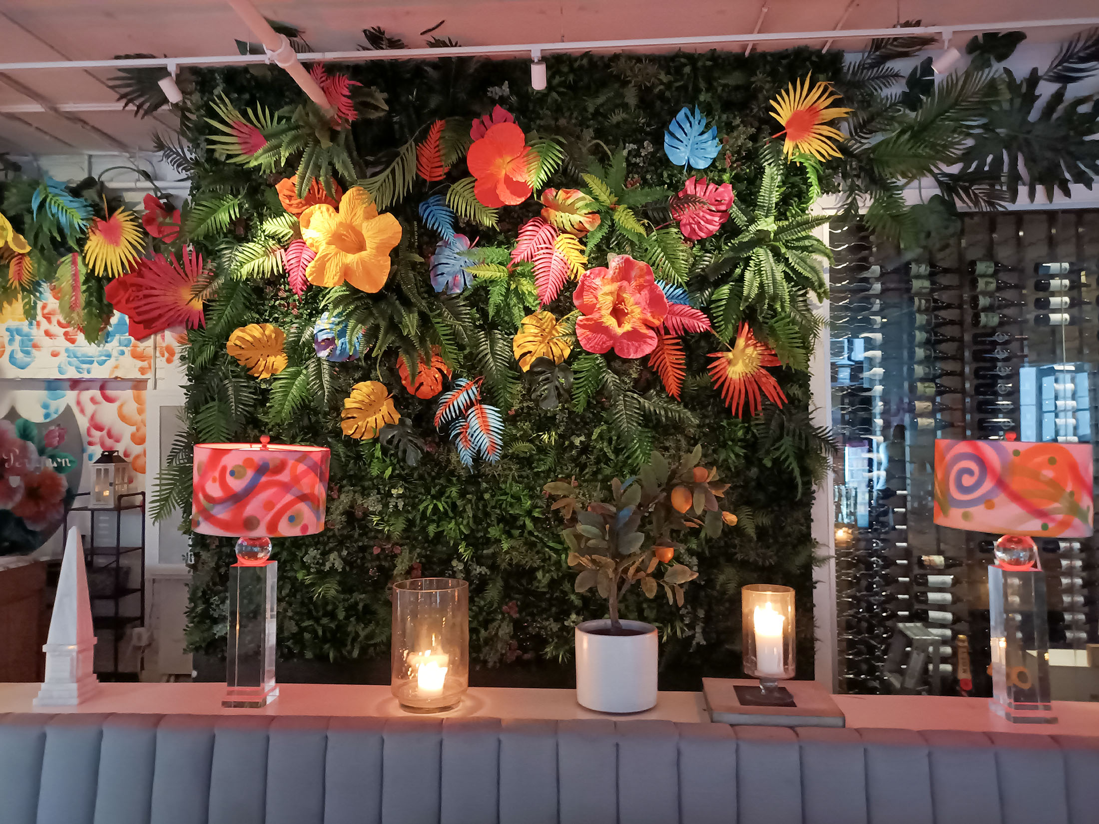Colourful event installation and floral display